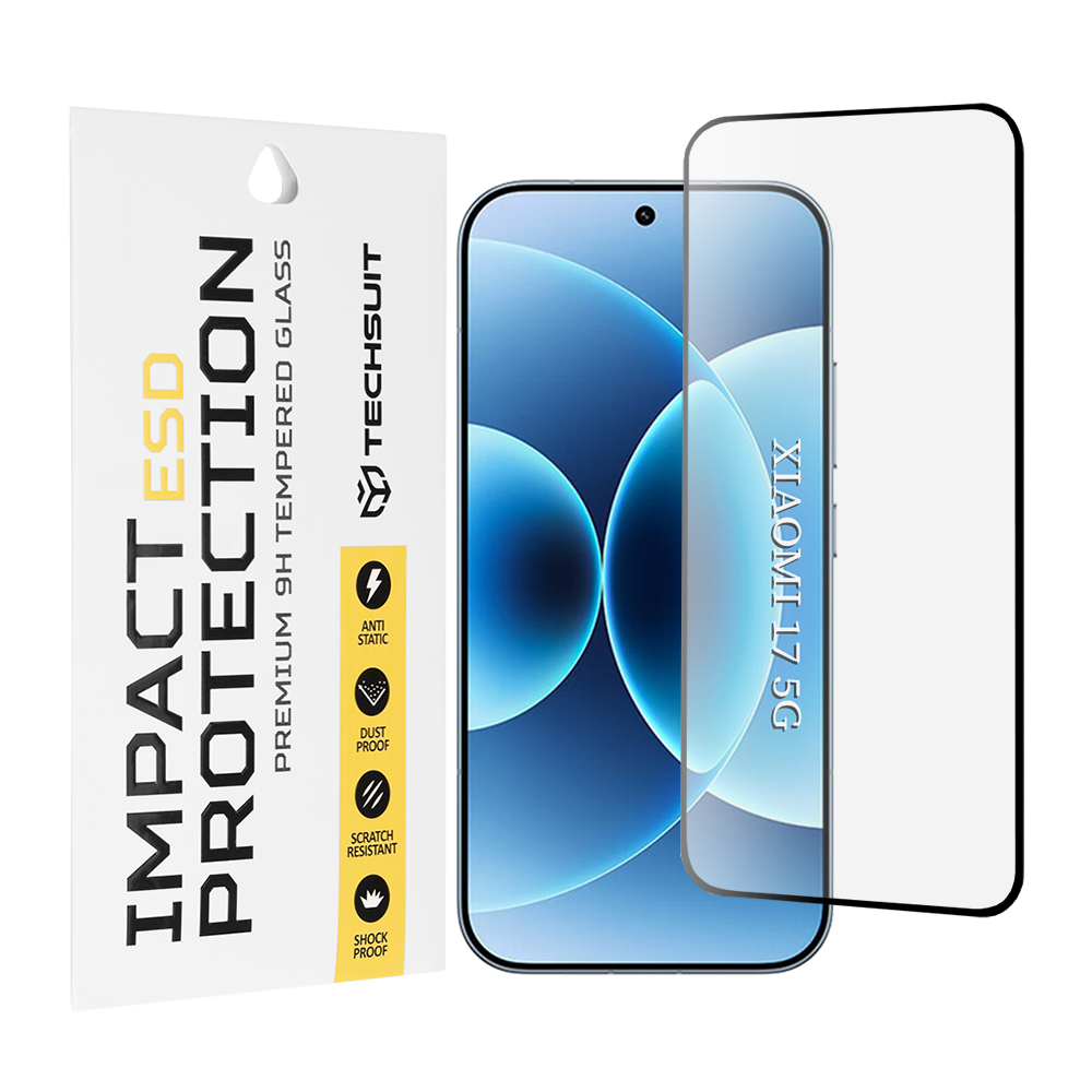 Techsuit Screen Protector for Xiaomi 17, Tempered Glass, Full Glue, Black
