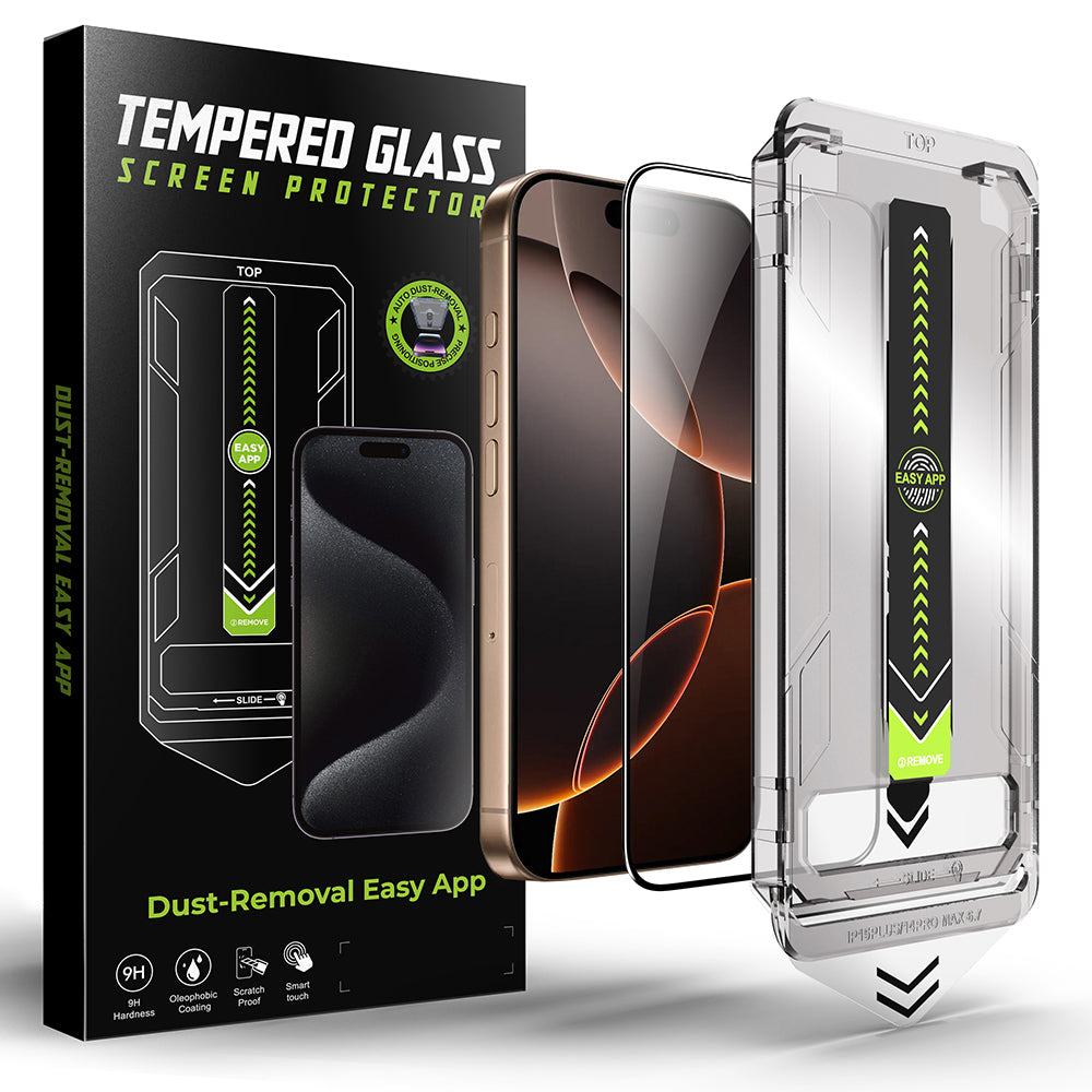 Techsuit TitanGlass Screen Protector for Apple iPhone 17 / 16 Pro, Tempered Glass, Full Glue, Black