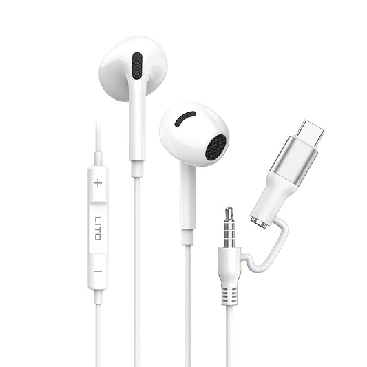 Handsfree 3.5mm / USB-C Lito LF03, White