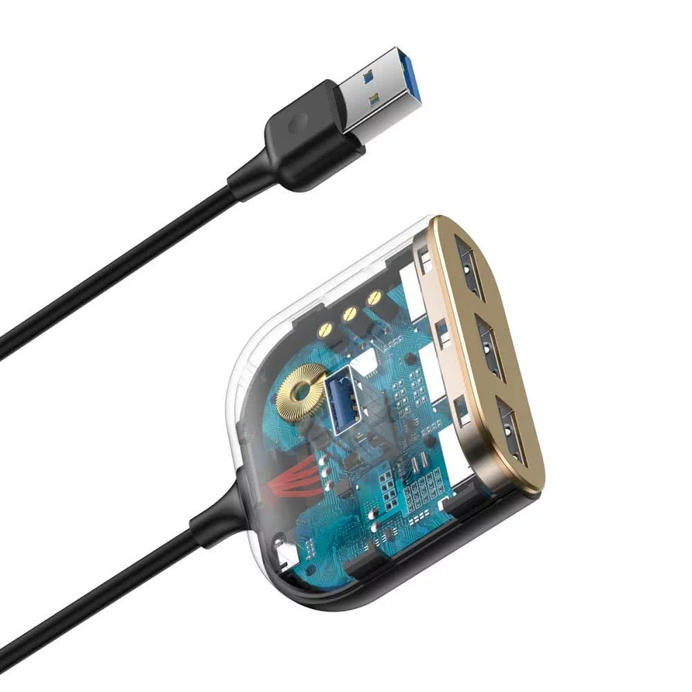 Baseus Square USB Hub, 1 x USB-A 3.0 - 3 x USB-A, Black CAHUB-AY01