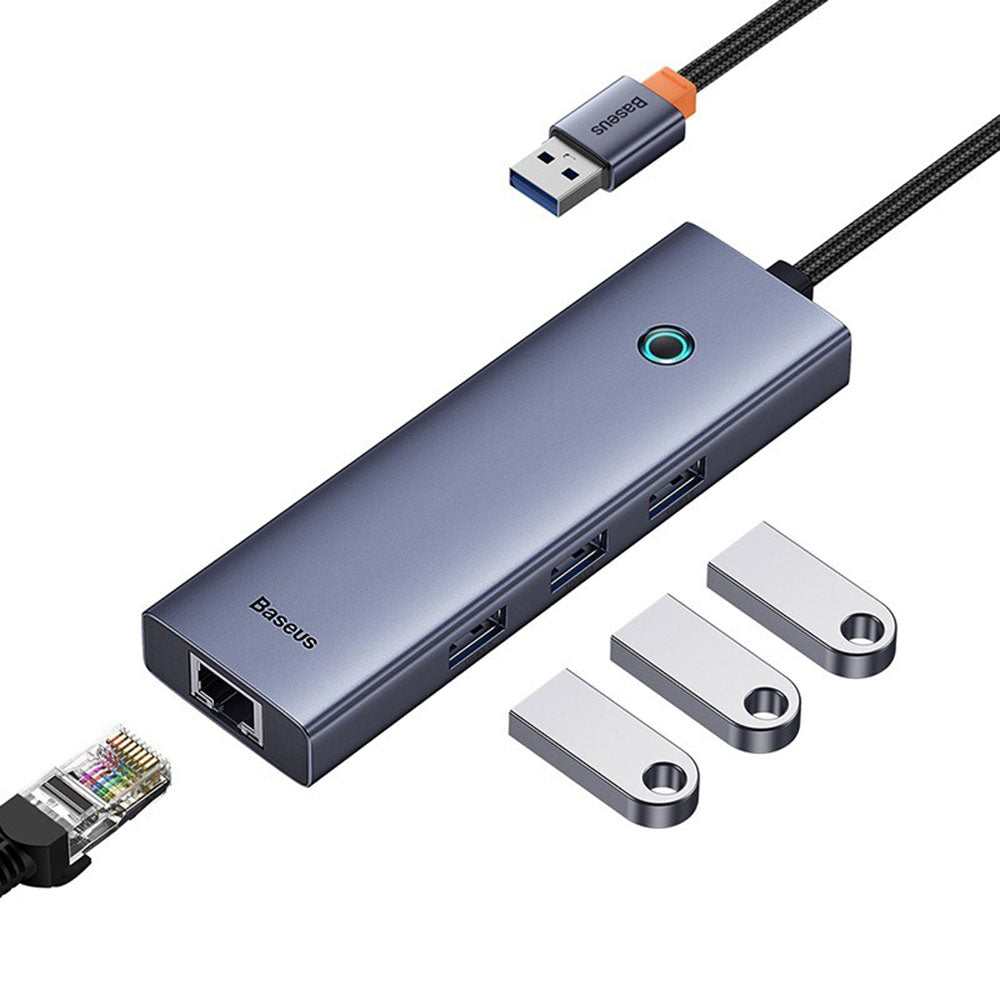 Baseus UltraJoy USB Hub, 3 x USB-A 3.0 - 1 x RJ45, Gray B0005280A813-01