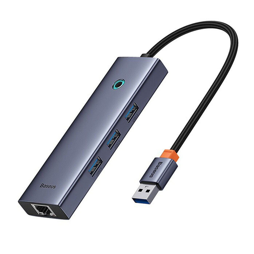 Baseus UltraJoy USB Hub, 3 x USB-A 3.0 - 1 x RJ45, Gray B0005280A813-01