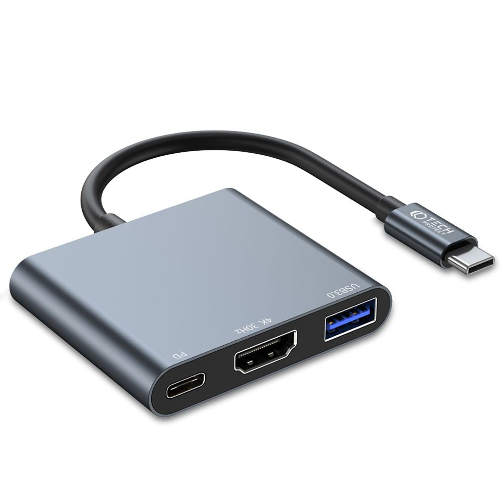Tech-Protect V1 USB-C Hub, USB-A 3.0 - 1 x USB-C - 1 x HDMI, Gray
