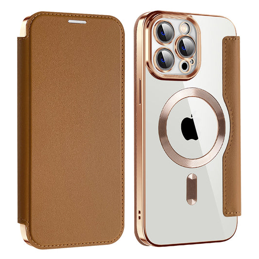 MagSafe Case for Apple iPhone 13 Pro, Techsuit, SmartMag Book, Brown