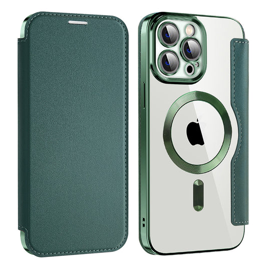 Husa MagSafe pentru Apple iPhone 13 Pro, Techsuit, SmartMag Book, Verde