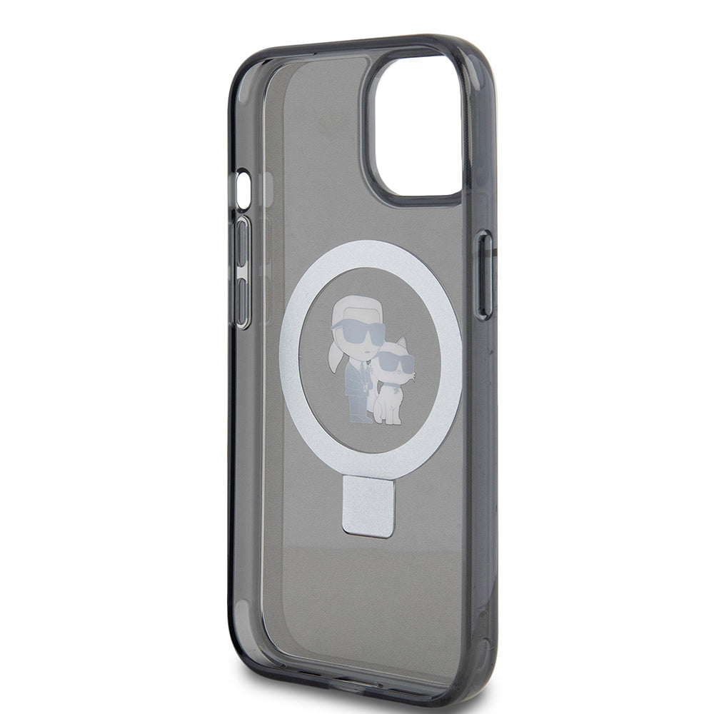 MagSafe Case for Apple iPhone 15, Karl Lagerfeld, Ring Stand Karl & Choupette, Black