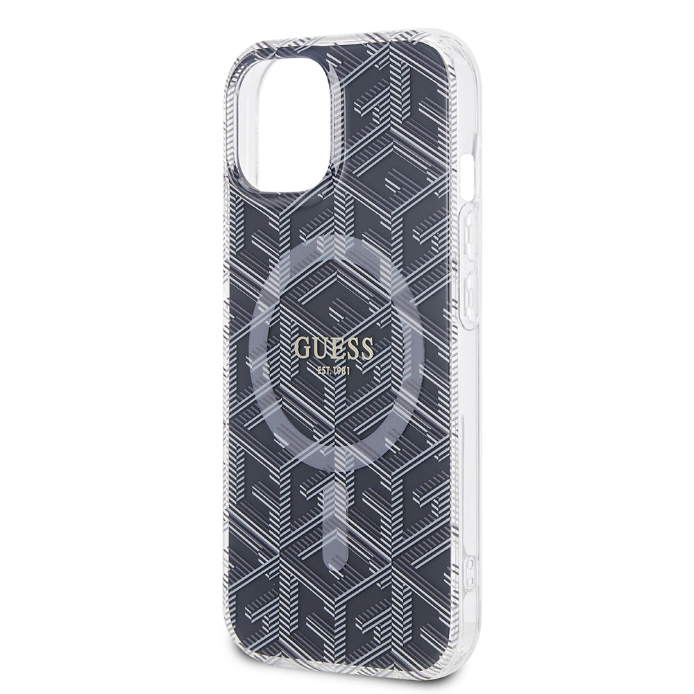 MagSafe Case for Apple iPhone 15 Plus, Guess, IML Gcube, Black