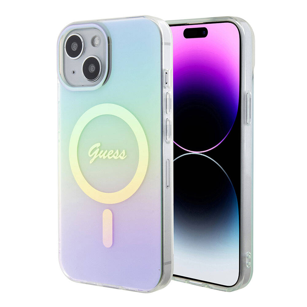 MagSafe Case for Apple iPhone 15 Plus, Guess, IML Iridescent, Turquoise