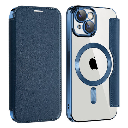 MagSafe Case for Apple iPhone 15 Plus, Techsuit, SmartMag Book, Blue