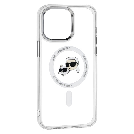 MagSafe Case for Apple iPhone 15 Pro, Karl Lagerfeld, IML Metal Karl & Choupette's Heads, White