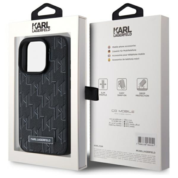 MagSafe Case for Apple iPhone 15 Pro, Karl Lagerfeld, Monogram Metal Logo, Black