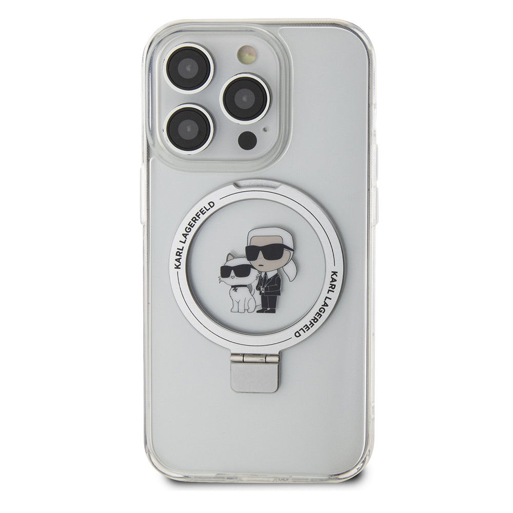 MagSafe Case for Apple iPhone 15 Pro, Karl Lagerfeld, Ring Stand Karl & Choupette, White