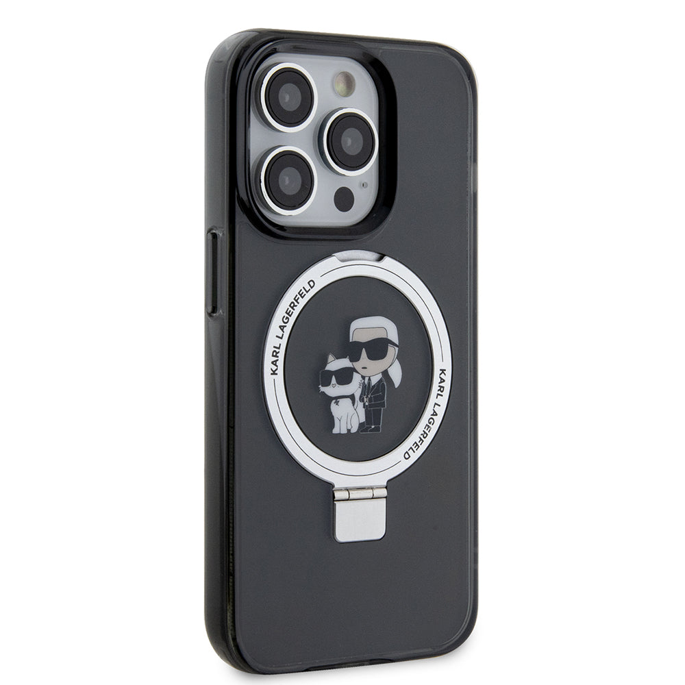 MagSafe Case for Apple iPhone 15 Pro, Karl Lagerfeld, Ring Stand Karl & Choupette, Black