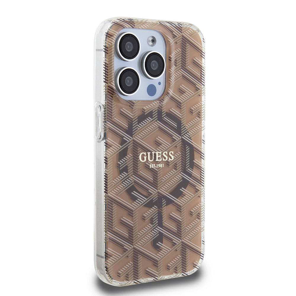MagSafe Case for Apple iPhone 15 Pro Max, Guess, IML Gcube, Brown