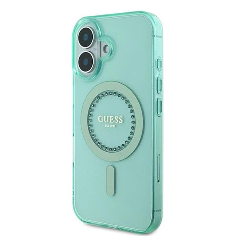 MagSafe Case for Apple iPhone 16, Guess, IML Rhinestone, Green