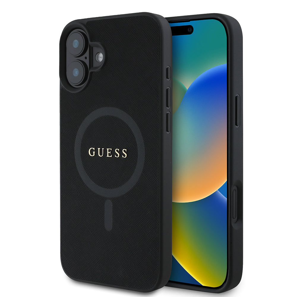 MagSafe Case for Apple iPhone 16 Plus, Guess, Saffiano Classic Logo, Black