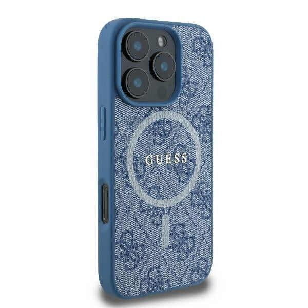 MagSafe Case for Apple iPhone 16 Pro, Guess, 4G Ring Classic Logo, Blue