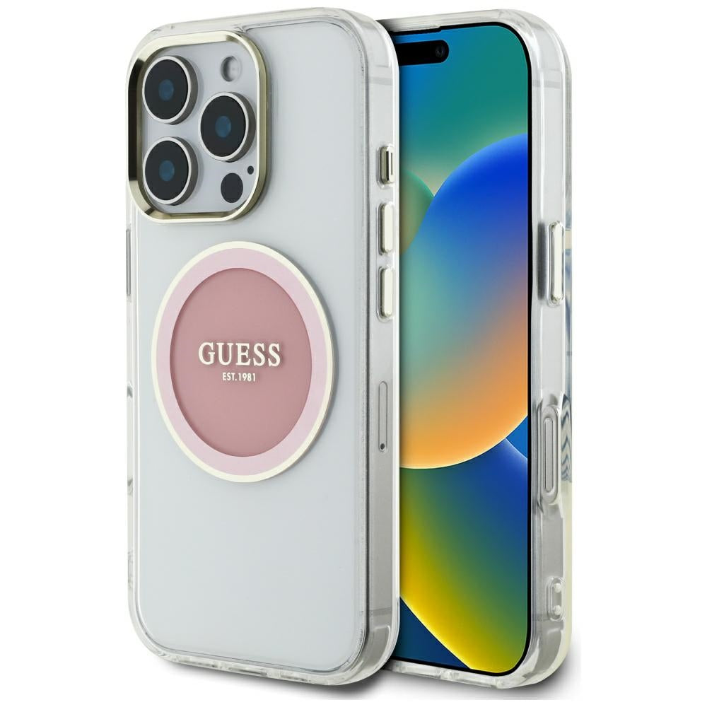 MagSafe Case for Apple iPhone 16 Pro, Guess, IML Metal Colored Circle, Pink