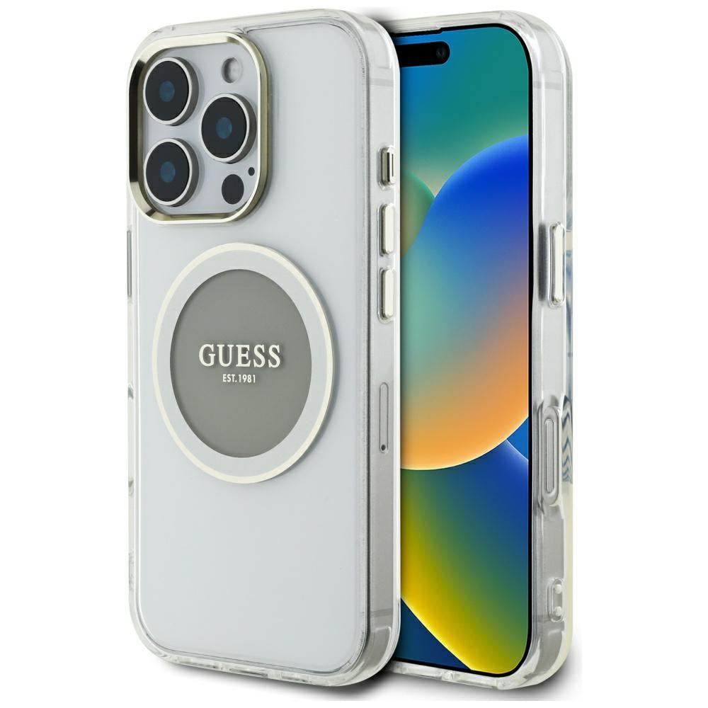 MagSafe Case for Apple iPhone 16 Pro Max, Guess, IML Metal Colored Circle, Gray
