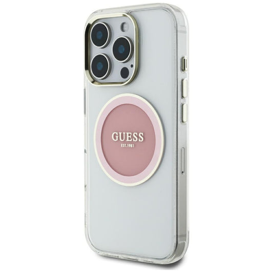 MagSafe Case for Apple iPhone 16 Pro Max, Guess, IML Metal Colored Circle, Pink