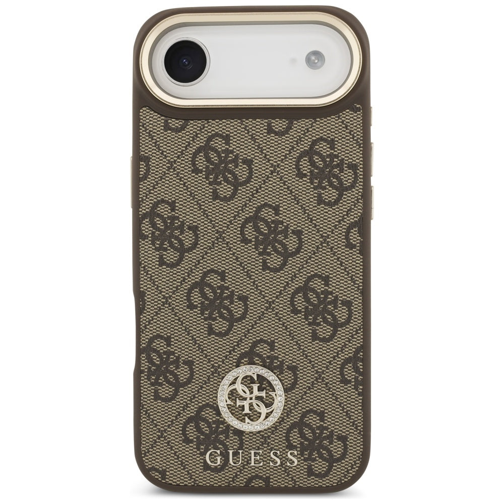 MagSafe Case for Apple iPhone 17 Air, Guess, 4G Strass Logo with Big Strap, Brown