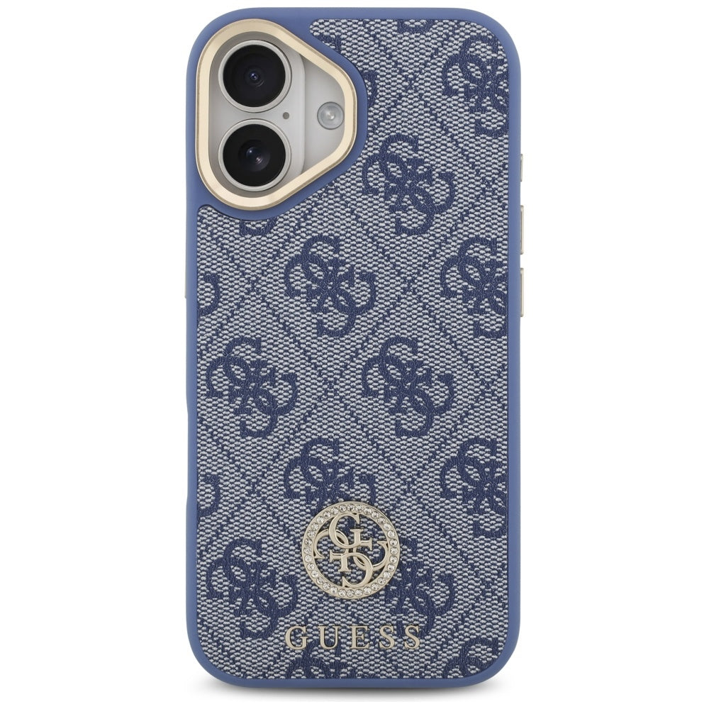 MagSafe Case for Apple iPhone 17, Guess, 4G Strass Logo with Big Strap, Blue