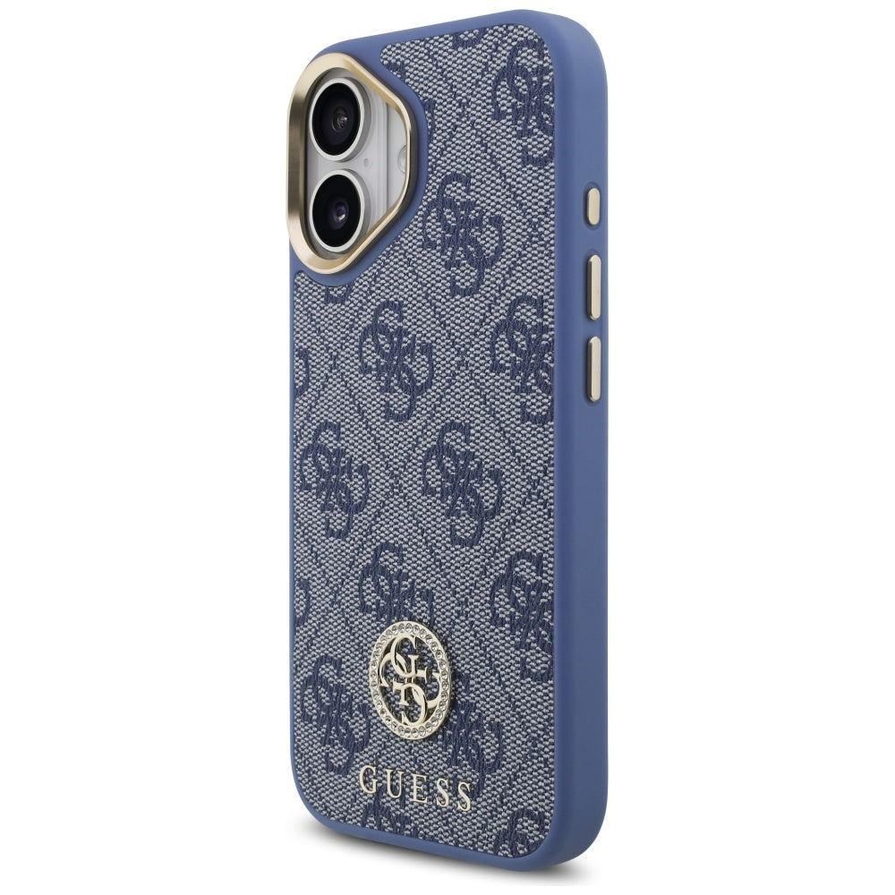 MagSafe Case for Apple iPhone 17, Guess, 4G Strass Logo with Big Strap, Blue