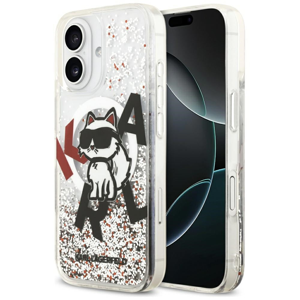 MagSafe Case for Apple iPhone 17, Karl Lagerfeld, Liquid Glitter Choupette Logo, Transparent