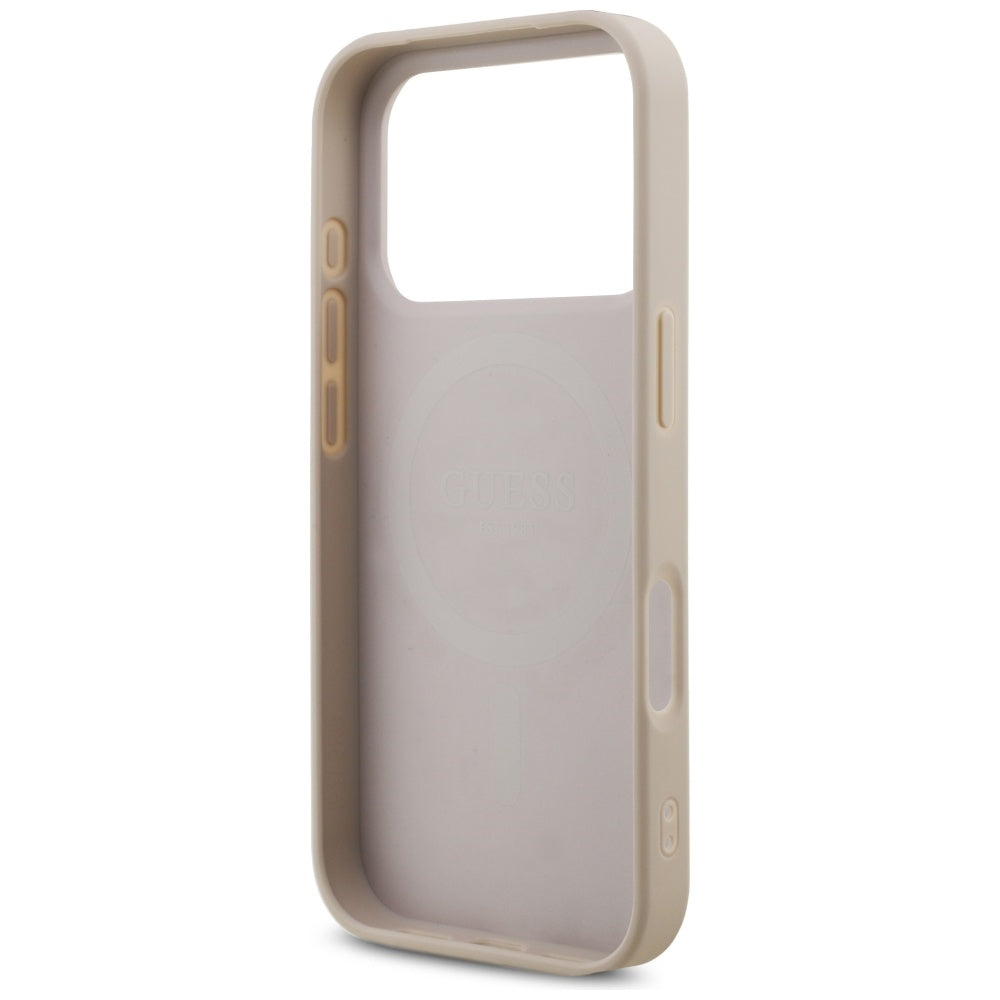 MagSafe Case for Apple iPhone 17 Pro, Guess, 4G Triangle Logo with Pearl Strap, Pink