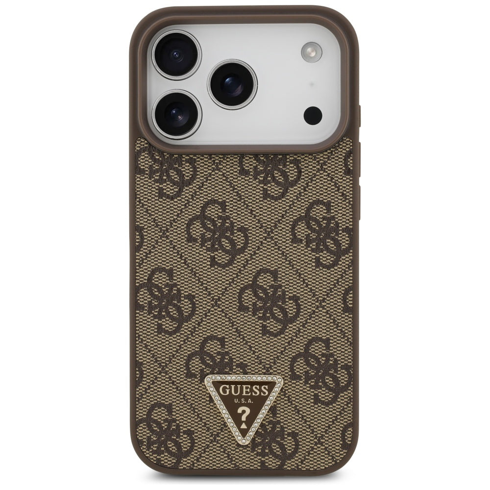 MagSafe Case for Apple iPhone 17 Pro, Guess, 4G Triangle Strass, Brown