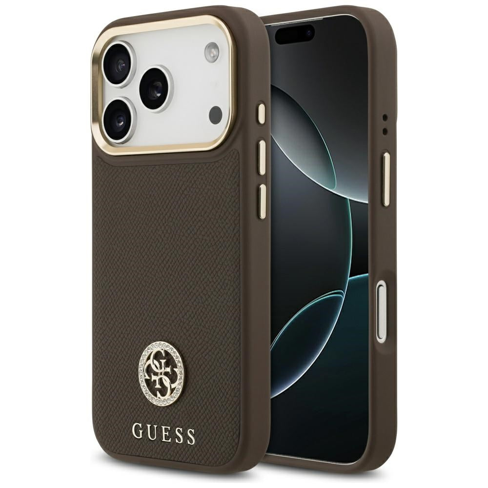 MagSafe Case for Apple iPhone 17 Pro, Guess, Grained Strass Logo, Brown