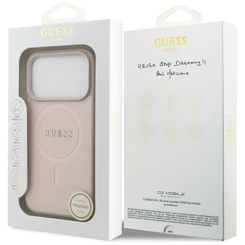 MagSafe Case for Apple iPhone 17 Pro, Guess, Saffiano Classic Logo, Pink