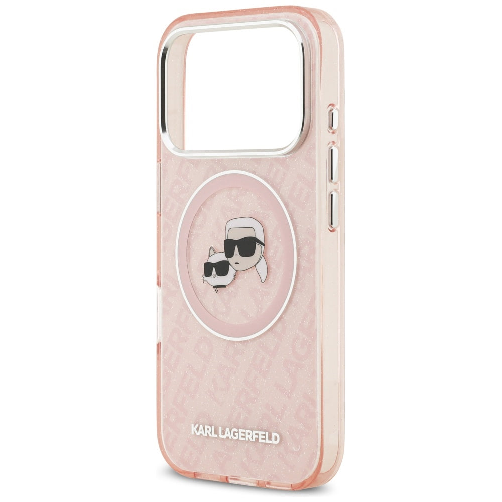 MagSafe Case for Apple iPhone 17 Pro, Karl Lagerfeld, IML Glitter Karl & Choupette's Heads, Pink