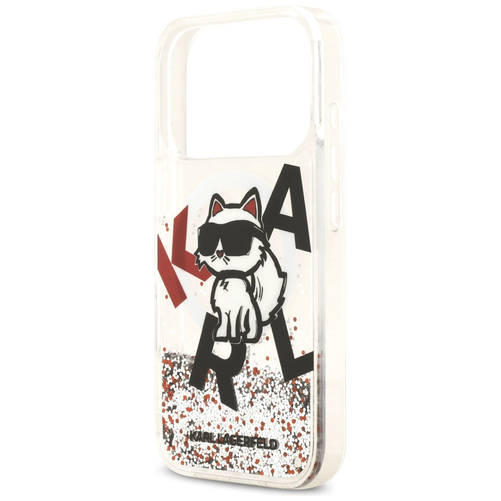 MagSafe Case for Apple iPhone 17 Pro, Karl Lagerfeld, Liquid Glitter Choupette Logo, Transparent