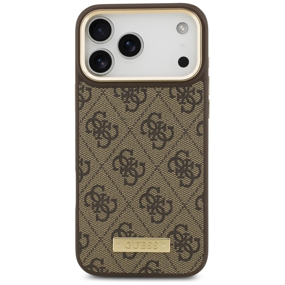 MagSafe Case for Apple iPhone 17 Pro Max, Guess, 4G Logo Plate, Brown