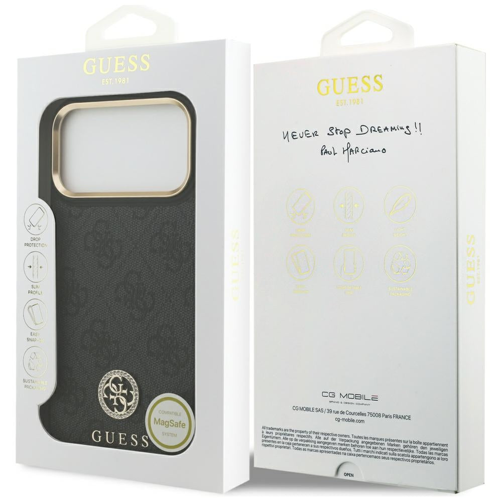 MagSafe Case for Apple iPhone 17 Pro Max, Guess, 4G Strass Logo, Black