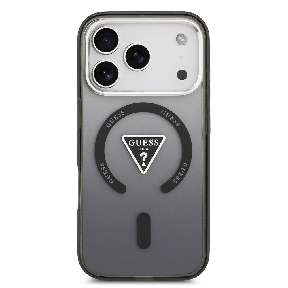 MagSafe Case for Apple iPhone 17 Pro Max, Guess, IML Gradient Triangle Logo, Black Silver