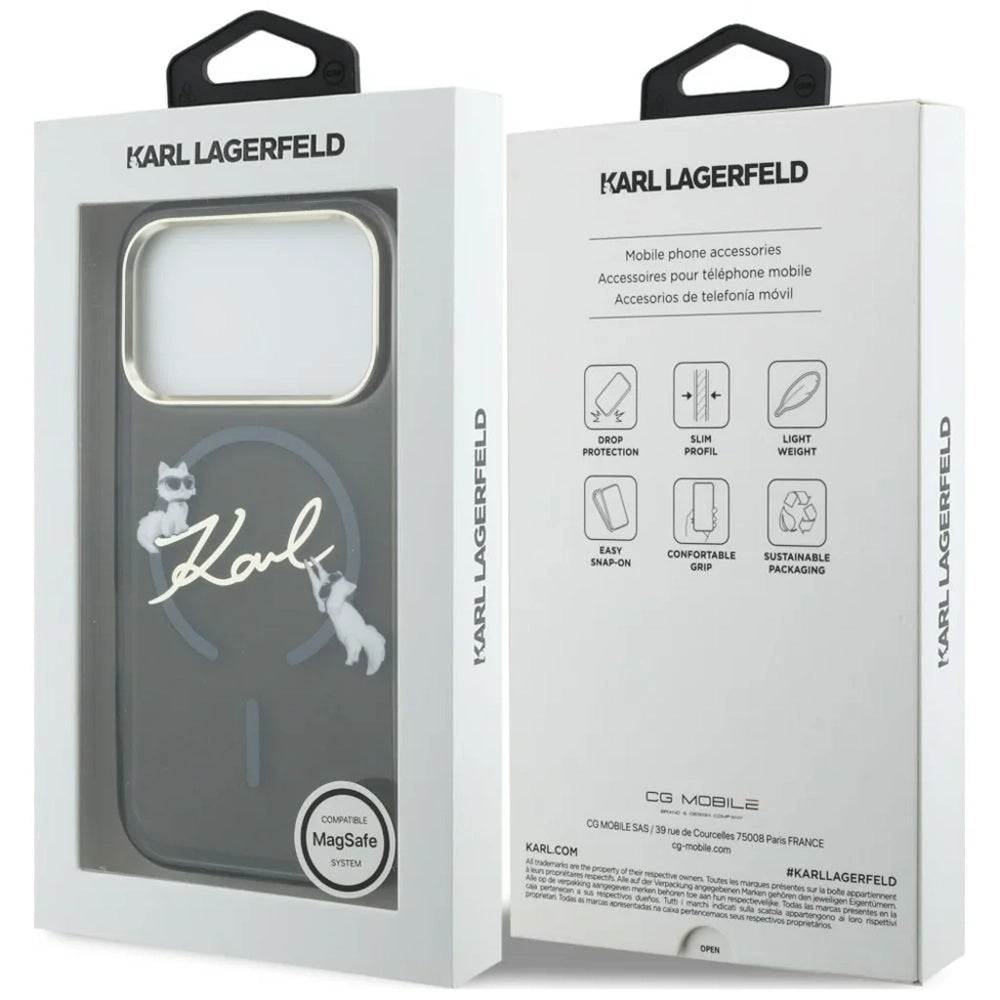 MagSafe Case for Apple iPhone 18 Pro, Karl Lagerfeld, IML Choupette Karl Script Logo, Black