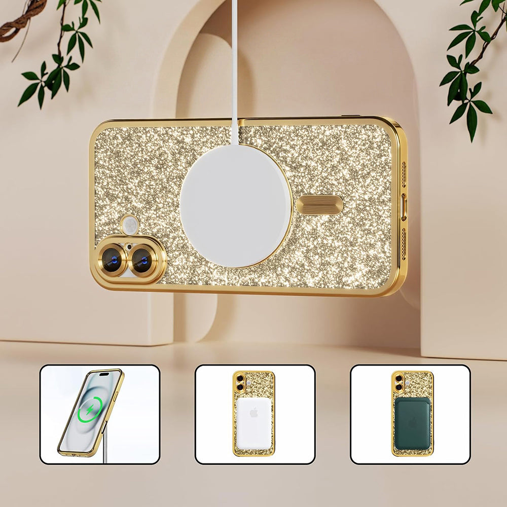 MagSafe Case for Apple iPhone 18 Pro Max / 17 Pro Max, Techsuit, Luxury Glitter, Blue