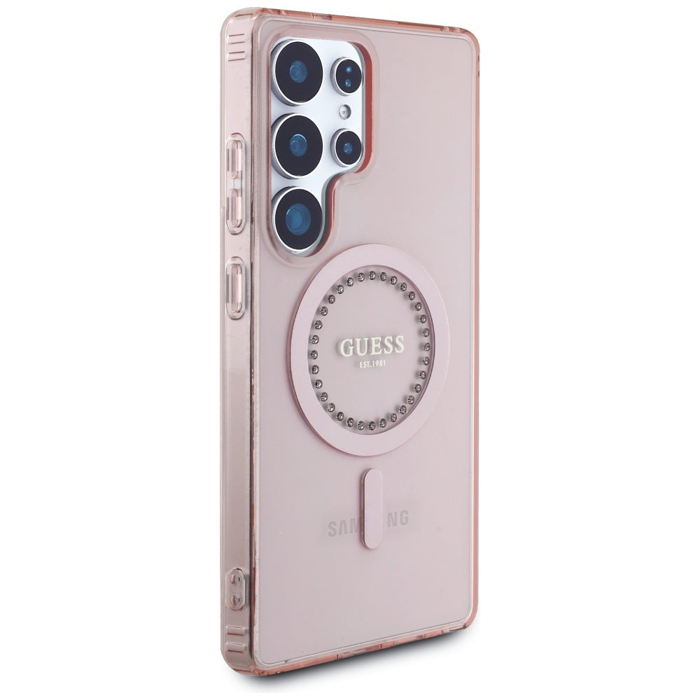 MagSafe Case for Samsung Galaxy S25 Ultra S938, Guess, IML Rhinestone, Pink
