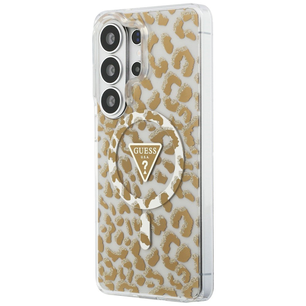 MagSafe Case for Samsung Galaxy S26 Ultra S948, Guess, IML Leopard Pattern, Brown