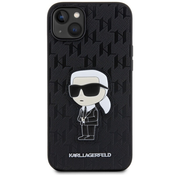 Case for Apple iPhone 14 Plus, Karl Lagerfeld, Saffiano Monogram Ikonik Karl, Black