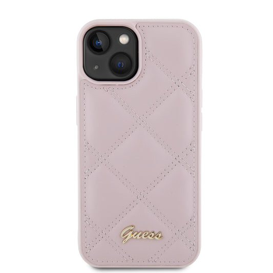 Case for Apple iPhone 15, Guess, Quilted Metal Logo, Pink