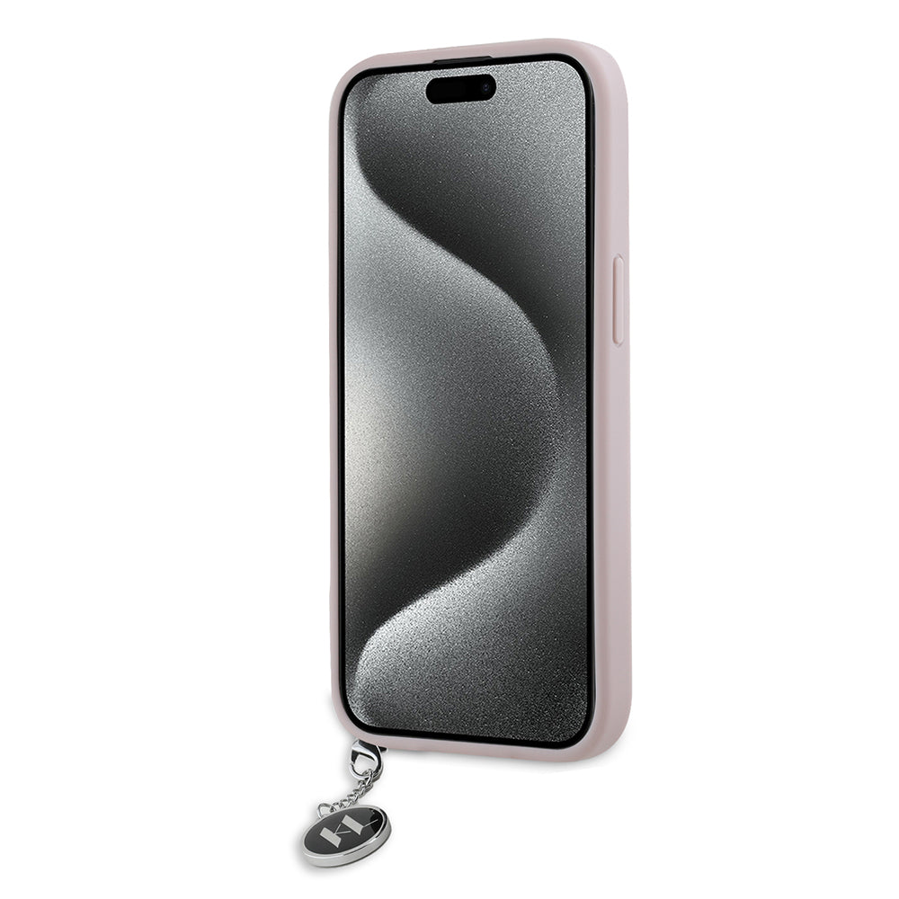 Case for Apple iPhone 15, Karl Lagerfeld, Saffiano Rhinestones & Charm, Pink