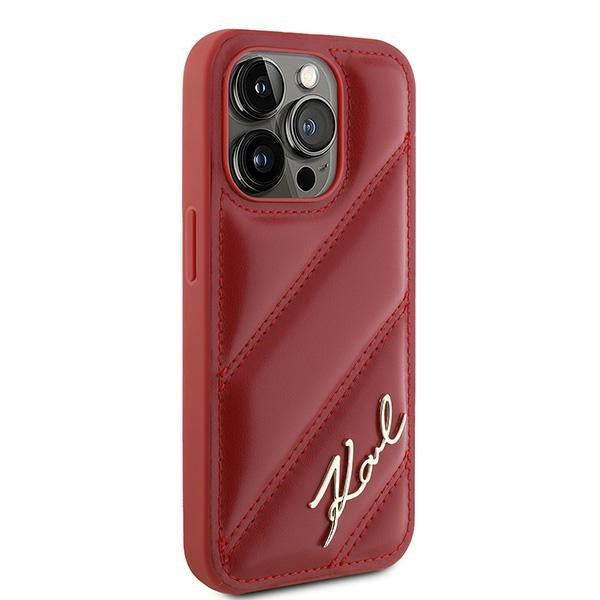 Case for Apple iPhone 15 Pro, Karl Lagerfeld, Diagonal Quilted Script, Pink