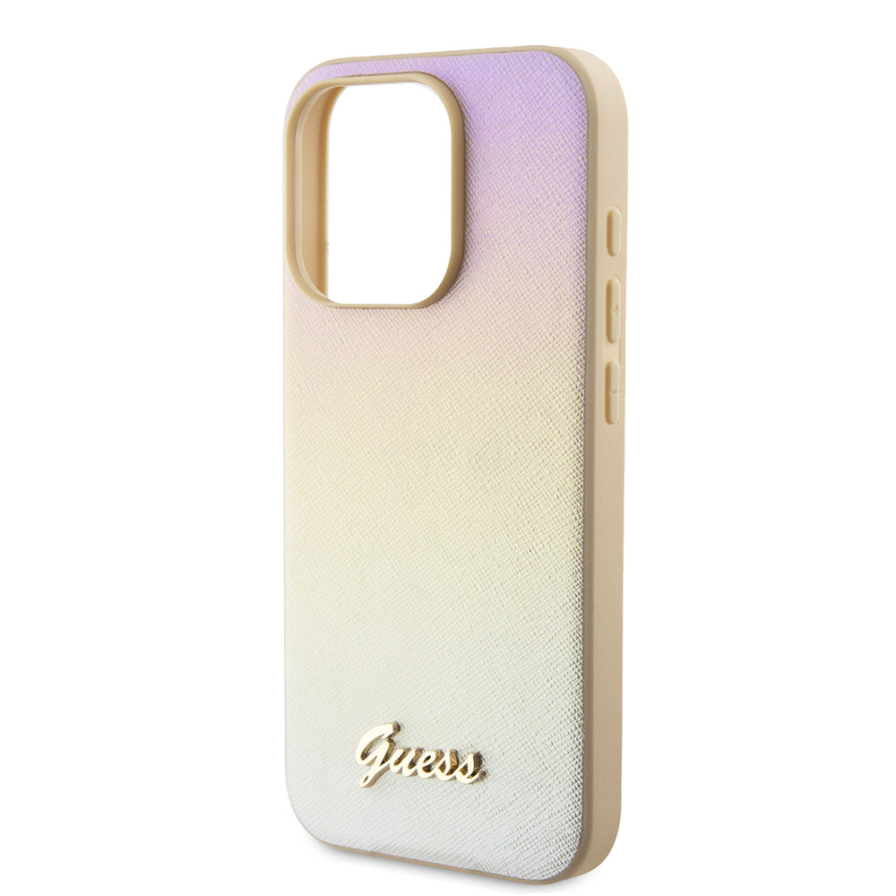 Case for Apple iPhone 15 Pro Max, Guess, Saffiano Iridescent Script, Gold