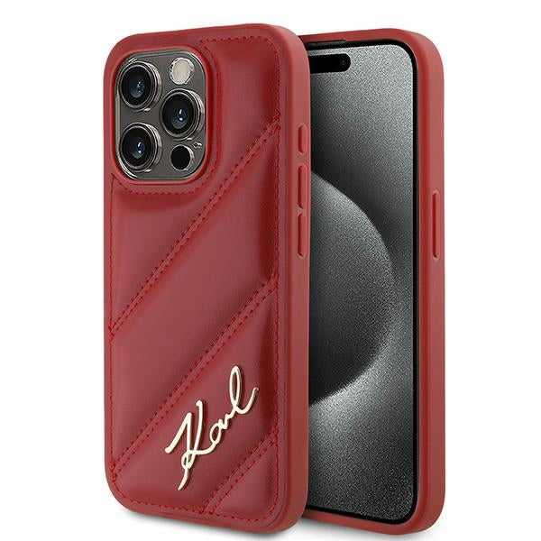 Case for Apple iPhone 15 Pro Max, Karl Lagerfeld, Diagonal Quilted Script, Pink