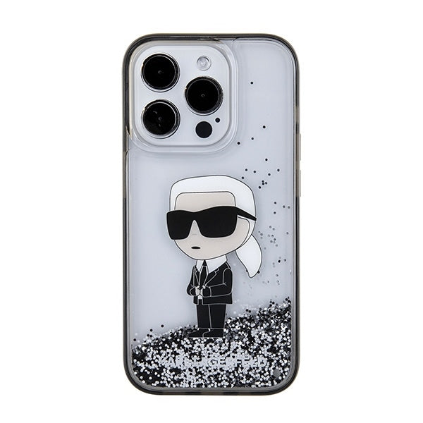 Case for Apple iPhone 15 Pro Max, Karl Lagerfeld, Liquid Glitter Ikonik Karl, Transparent