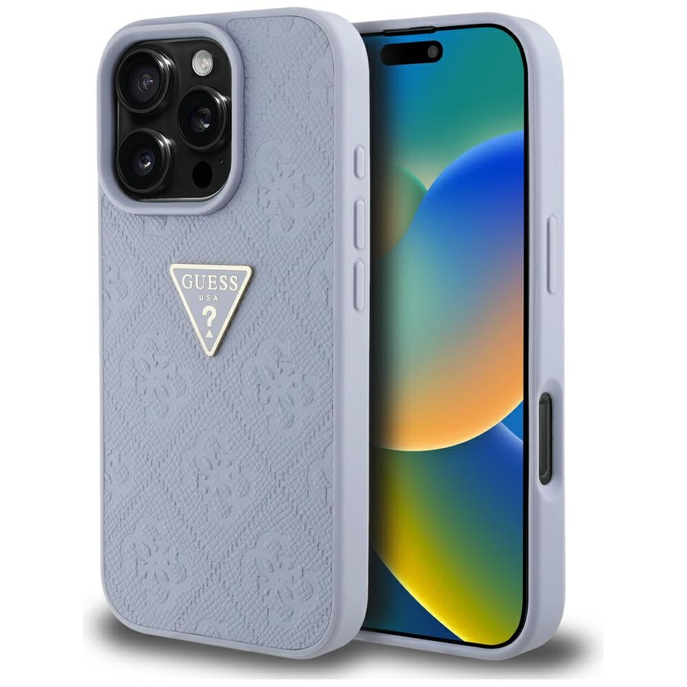 Case for Apple iPhone 16 Pro Max, Guess, Hot Stamp 4G Pattern Triangle Logo, Light Purple