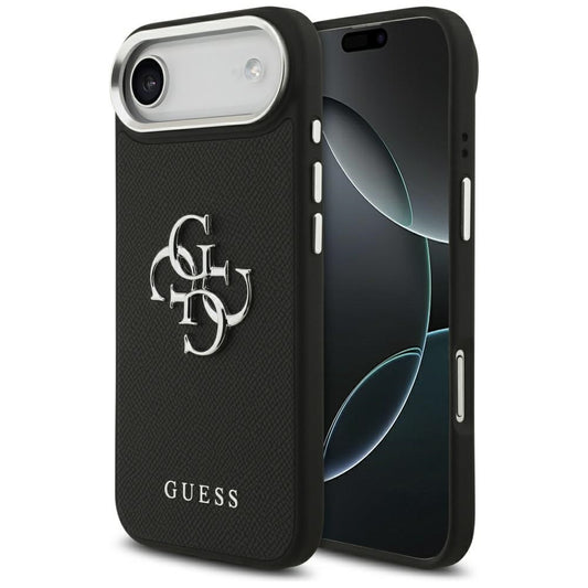 Case for Apple iPhone 17 Air, Guess, 4G Grained Big and Classic Logo, Black Silver